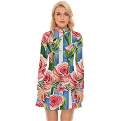 Chic Watercolor Flowers Long Sleeve Velour Longline Dress by GardenOfOphir