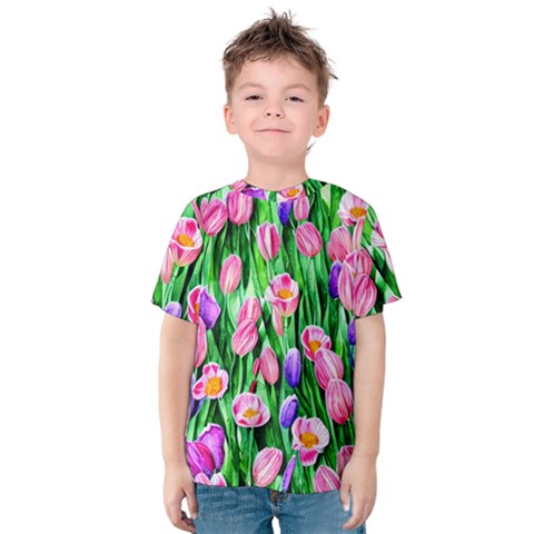 Combined Watercolor Flowers Kids  Cotton Tee by GardenOfOphir