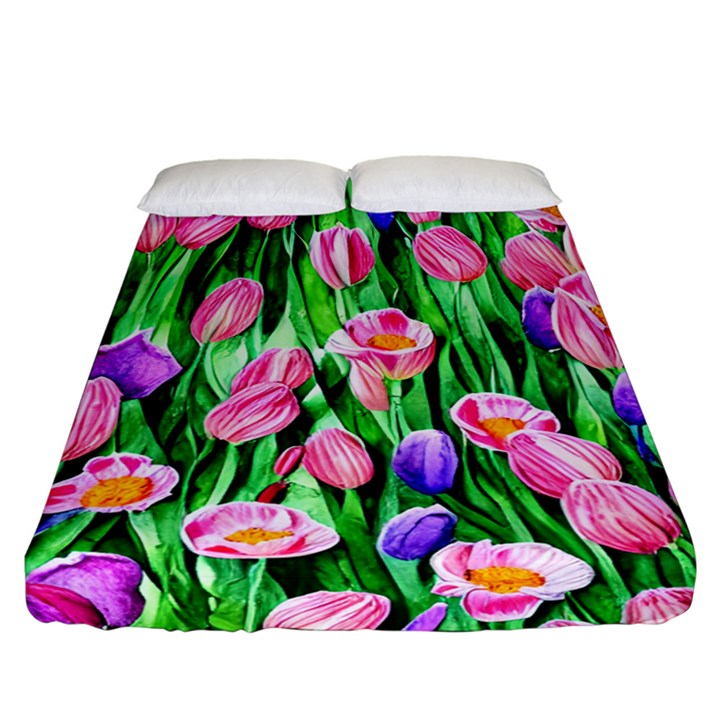 Combined watercolor flowers Fitted Sheet (California King Size)