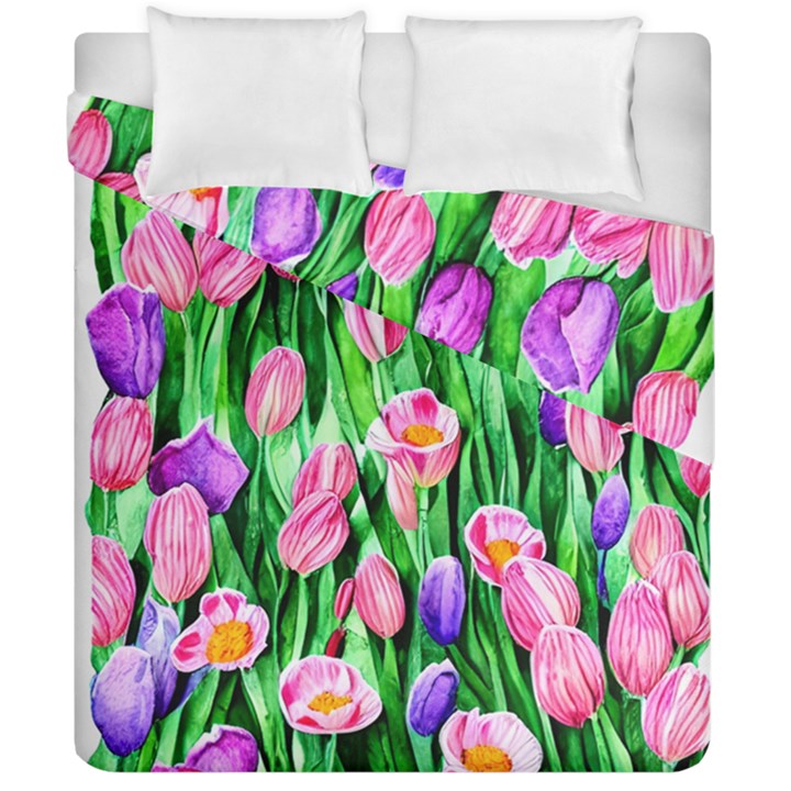 Combined watercolor flowers Duvet Cover Double Side (California King Size)