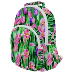 Combined Watercolor Flowers Rounded Multi Pocket Backpack by GardenOfOphir