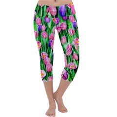 Combined Watercolor Flowers Capri Yoga Leggings by GardenOfOphir