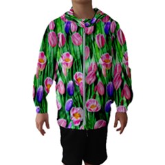 Combined Watercolor Flowers Kids  Hooded Windbreaker by GardenOfOphir