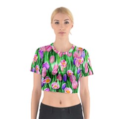 Combined Watercolor Flowers Cotton Crop Top by GardenOfOphir