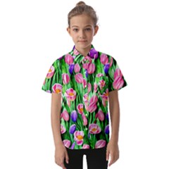 Combined Watercolor Flowers Kids  Short Sleeve Shirt by GardenOfOphir