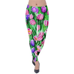 Combined Watercolor Flowers Velvet Leggings by GardenOfOphir