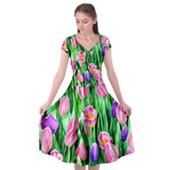 Combined Watercolor Flowers Cap Sleeve Wrap Front Dress by GardenOfOphir