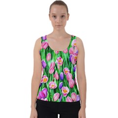 Combined Watercolor Flowers Velvet Tank Top by GardenOfOphir