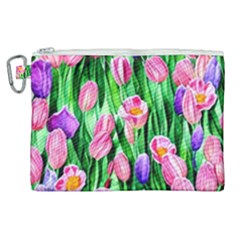 Combined Watercolor Flowers Canvas Cosmetic Bag (xl) by GardenOfOphir