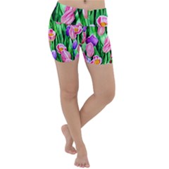 Combined Watercolor Flowers Lightweight Velour Yoga Shorts by GardenOfOphir