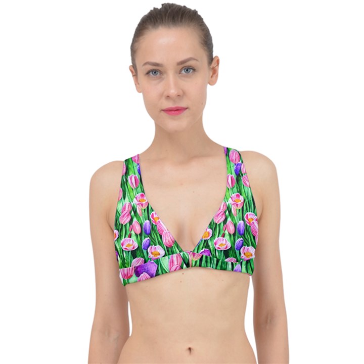 Combined watercolor flowers Classic Banded Bikini Top