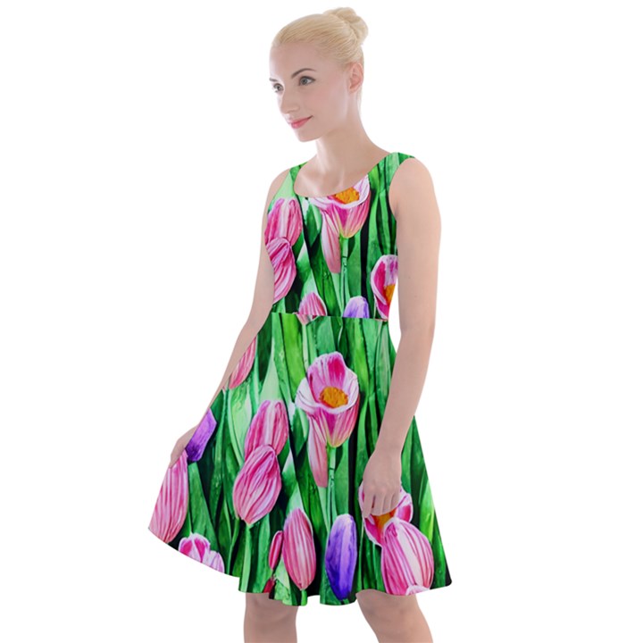 Combined watercolor flowers Knee Length Skater Dress