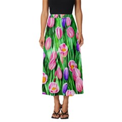 Combined Watercolor Flowers Classic Midi Chiffon Skirt