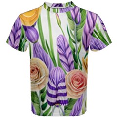 Classy Watercolor Flowers Men s Cotton Tee by GardenOfOphir