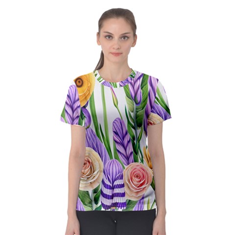 Classy Watercolor Flowers Women s Sport Mesh Tee by GardenOfOphir