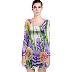 Classy Watercolor Flowers Long Sleeve Bodycon Dress by GardenOfOphir