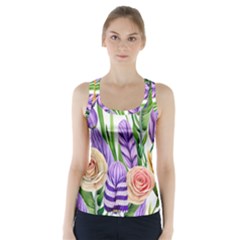 Classy Watercolor Flowers Racer Back Sports Top by GardenOfOphir