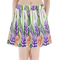 Classy Watercolor Flowers Pleated Mini Skirt by GardenOfOphir