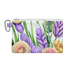 Classy Watercolor Flowers Canvas Cosmetic Bag (medium) by GardenOfOphir