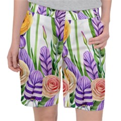 Classy Watercolor Flowers Pocket Shorts by GardenOfOphir