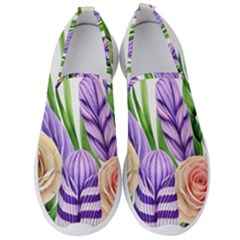 Classy Watercolor Flowers Men s Slip On Sneakers by GardenOfOphir