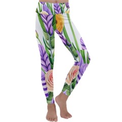 Classy Watercolor Flowers Kids  Lightweight Velour Classic Yoga Leggings