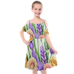 Classy Watercolor Flowers Kids  Cut Out Shoulders Chiffon Dress by GardenOfOphir