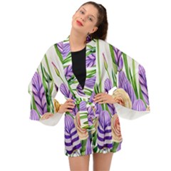 Classy Watercolor Flowers Long Sleeve Kimono by GardenOfOphir