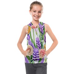 Classy Watercolor Flowers Kids  Sleeveless Hoodie by GardenOfOphir