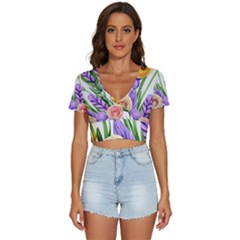 Classy Watercolor Flowers V-neck Crop Top by GardenOfOphir