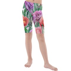 Captivating Watercolor Flowers Kids  Mid Length Swim Shorts by GardenOfOphir