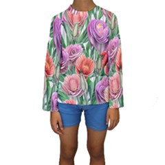 Captivating Watercolor Flowers Kids  Long Sleeve Swimwear by GardenOfOphir