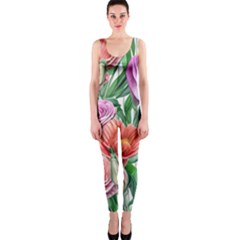 Captivating Watercolor Flowers One Piece Catsuit by GardenOfOphir