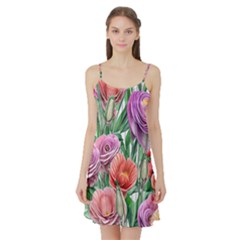 Captivating Watercolor Flowers Satin Night Slip by GardenOfOphir