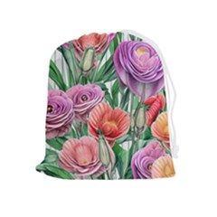 Captivating Watercolor Flowers Drawstring Pouch (xl) by GardenOfOphir