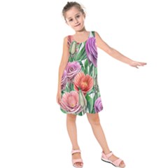 Captivating Watercolor Flowers Kids  Sleeveless Dress by GardenOfOphir