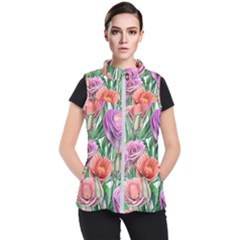 Captivating Watercolor Flowers Women s Puffer Vest by GardenOfOphir