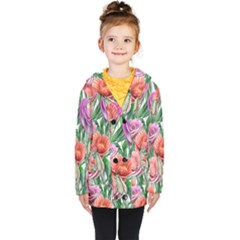 Captivating Watercolor Flowers Kids  Double Breasted Button Coat by GardenOfOphir