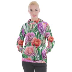 Captivating Watercolor Flowers Women s Hooded Pullover