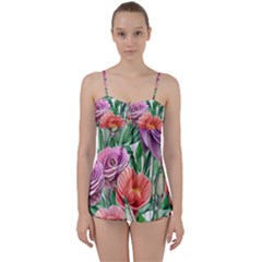 Captivating Watercolor Flowers Babydoll Tankini Set by GardenOfOphir