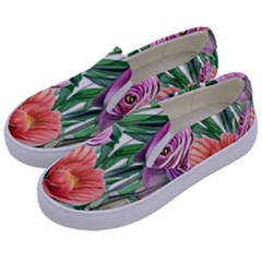 Captivating Watercolor Flowers Kids  Canvas Slip Ons by GardenOfOphir