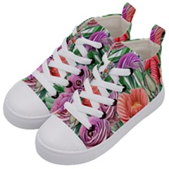 Captivating Watercolor Flowers Kids  Mid-top Canvas Sneakers by GardenOfOphir