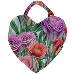 Captivating Watercolor Flowers Giant Heart Shaped Tote by GardenOfOphir