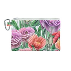 Captivating Watercolor Flowers Canvas Cosmetic Bag (medium) by GardenOfOphir