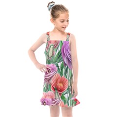 Captivating Watercolor Flowers Kids  Overall Dress by GardenOfOphir