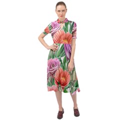 Captivating Watercolor Flowers Keyhole Neckline Chiffon Dress by GardenOfOphir