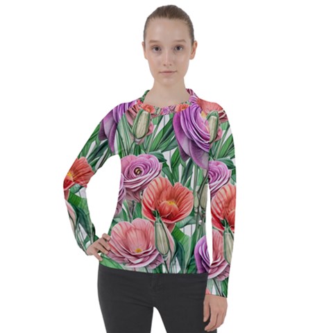 Captivating Watercolor Flowers Women s Pique Long Sleeve Tee by GardenOfOphir