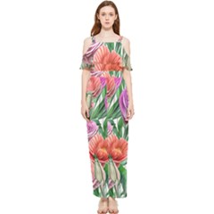 Captivating Watercolor Flowers Draped Sleeveless Chiffon Jumpsuit by GardenOfOphir