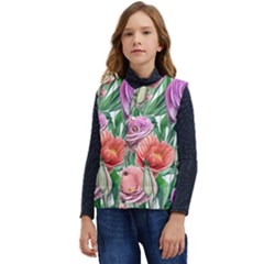 Captivating Watercolor Flowers Kid s Short Button Up Puffer Vest	 by GardenOfOphir