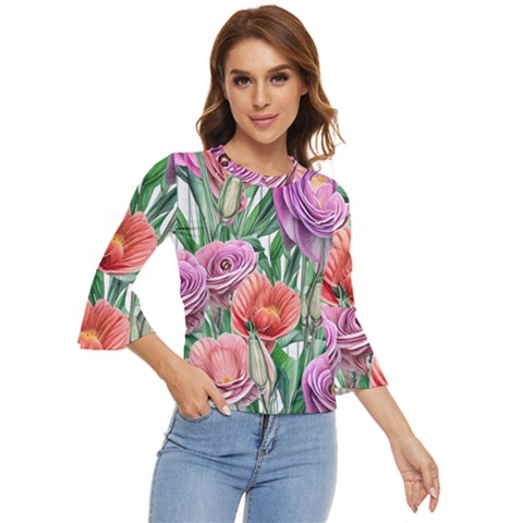 Captivating Watercolor Flowers Bell Sleeve Top by GardenOfOphir